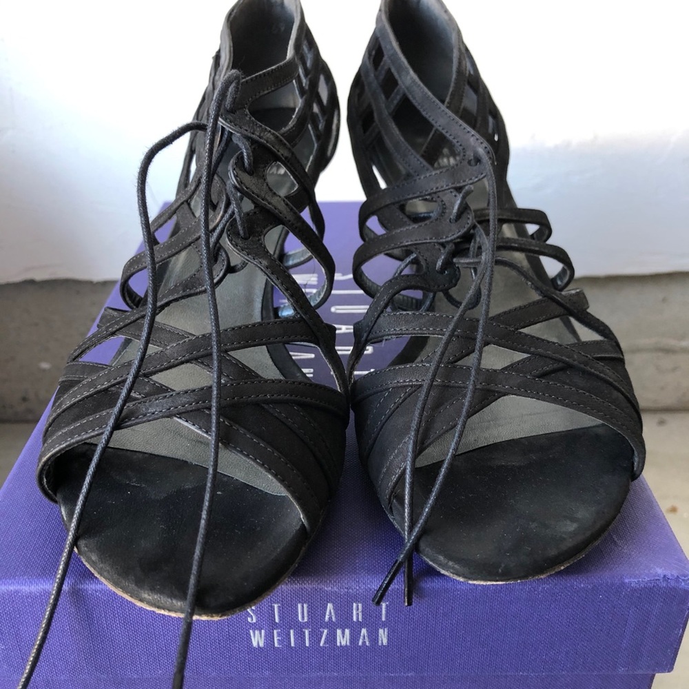 Black suede Stuart Weitzman Kitten Heel Sandals